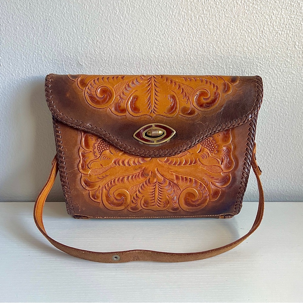 Vintage Hand-tooled Leather Shoulder Bag